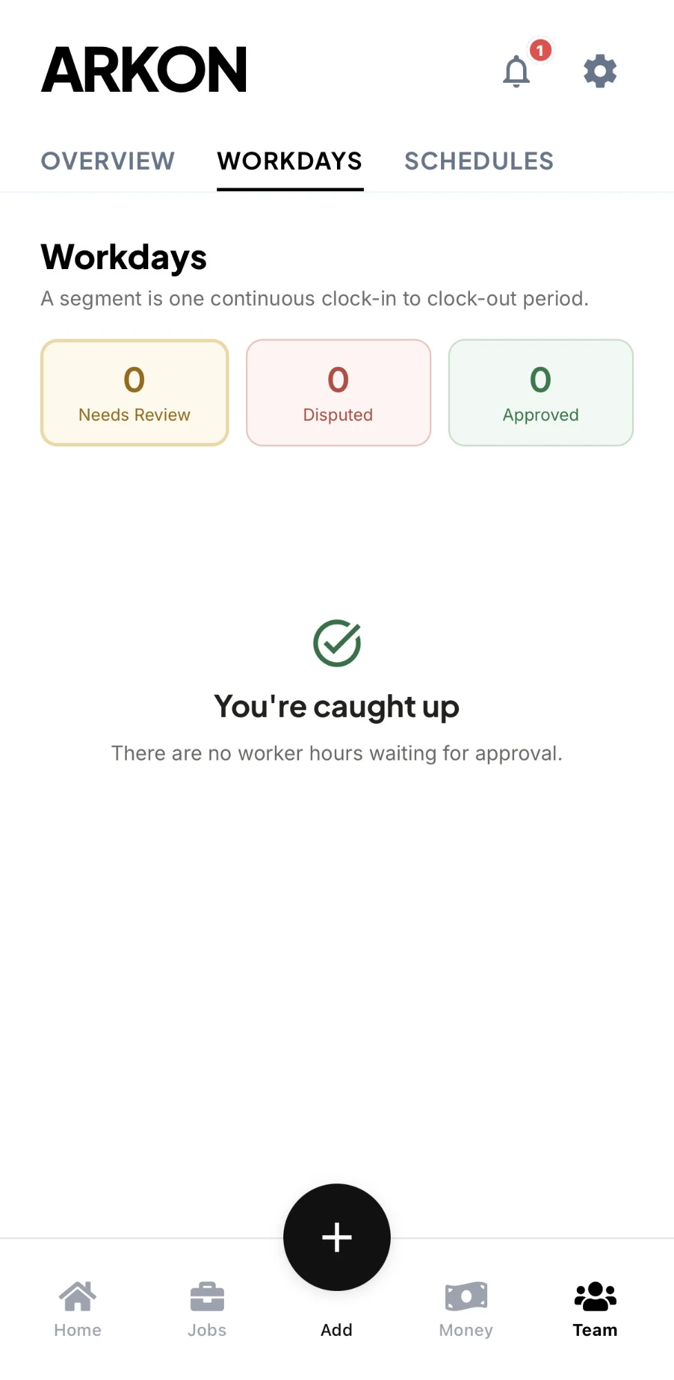 Crew workdays approval queue in the Arkon app